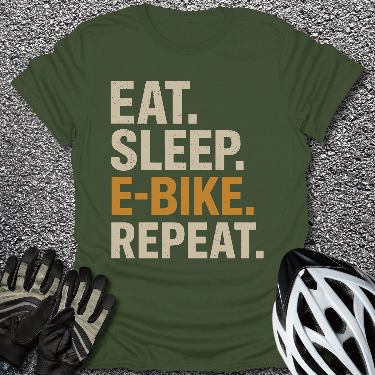 Eat Sleep E-Bike T-Shirt in Military Green / S from CycleTees