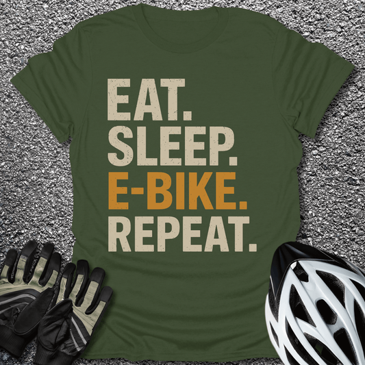 Eat Sleep E-Bike T-Shirt in Military Green / S from CycleTees