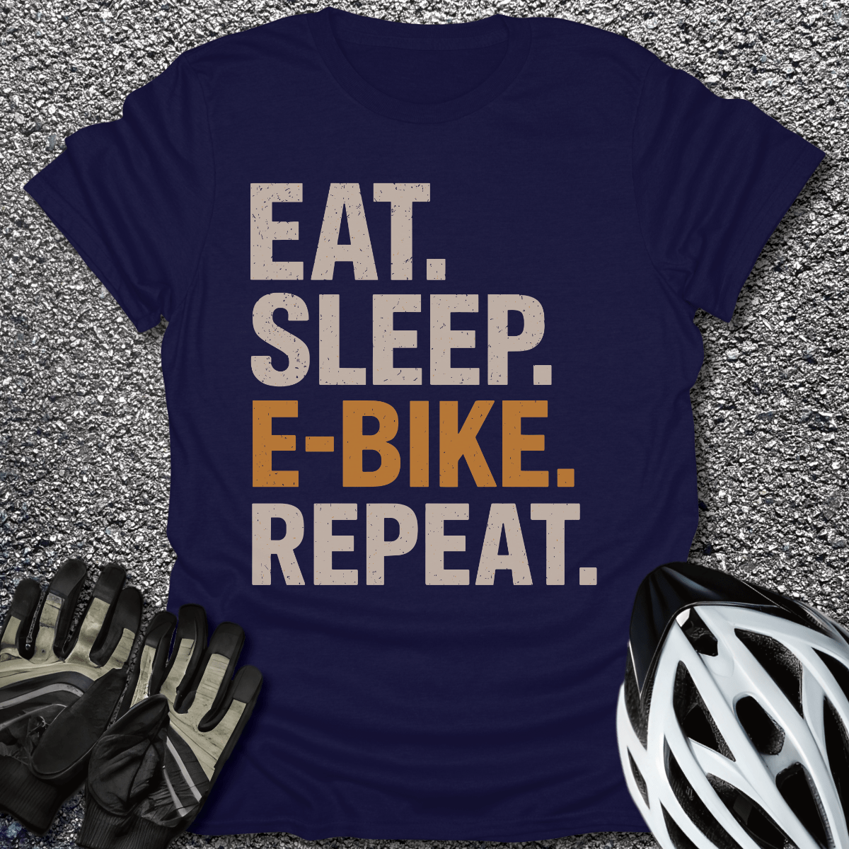Eat Sleep E-Bike T-Shirt in Navy / S from CycleTees