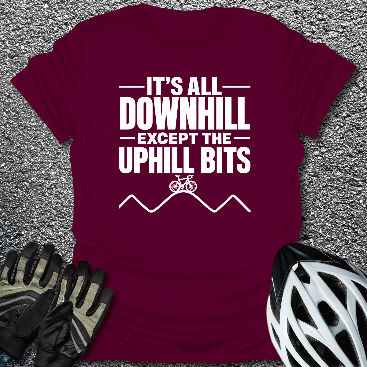 Except The Uphill T-Shirt in Maroon / S from CycleTees