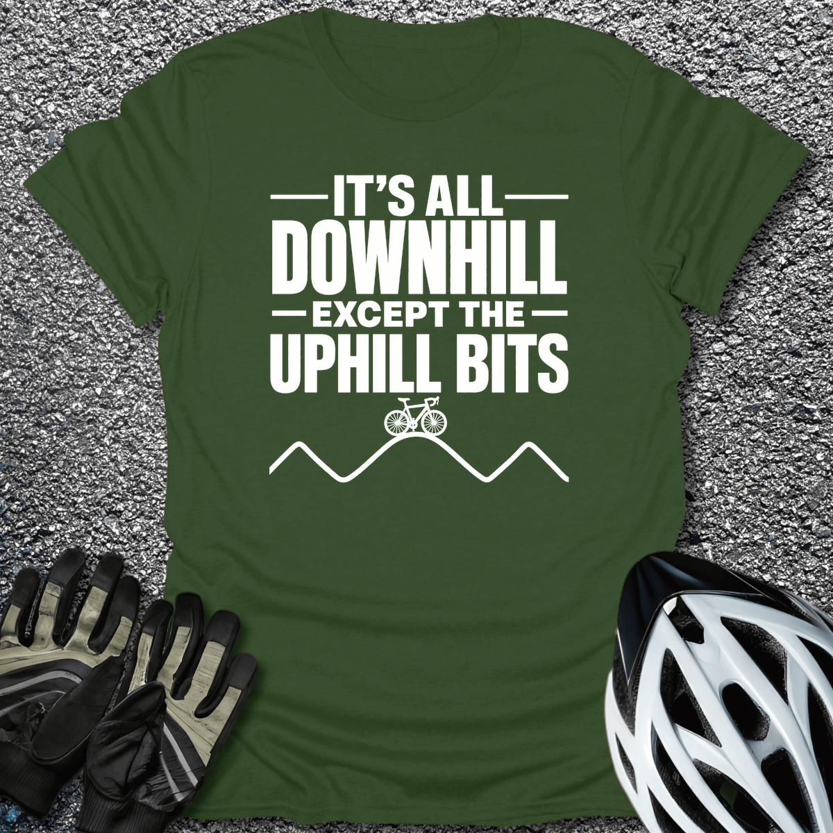Except The Uphill T-Shirt in Military Green / S from CycleTees