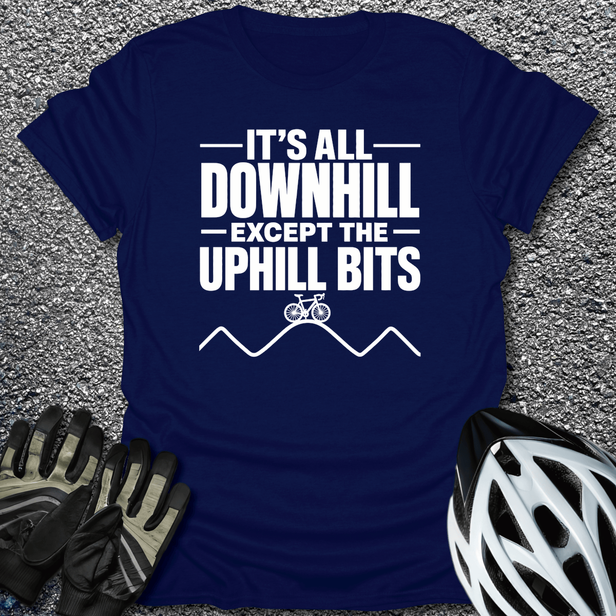 Except The Uphill T-Shirt in Navy / S from CycleTees