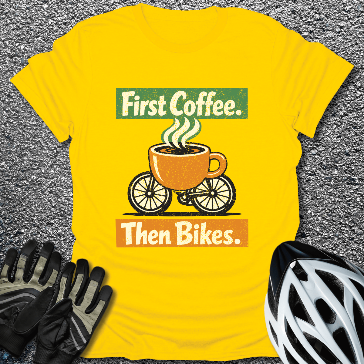 First Coffee T-Shirt in Daisy / S from CycleTees