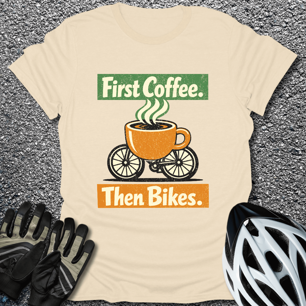 First Coffee T-Shirt in Natural / S from CycleTees