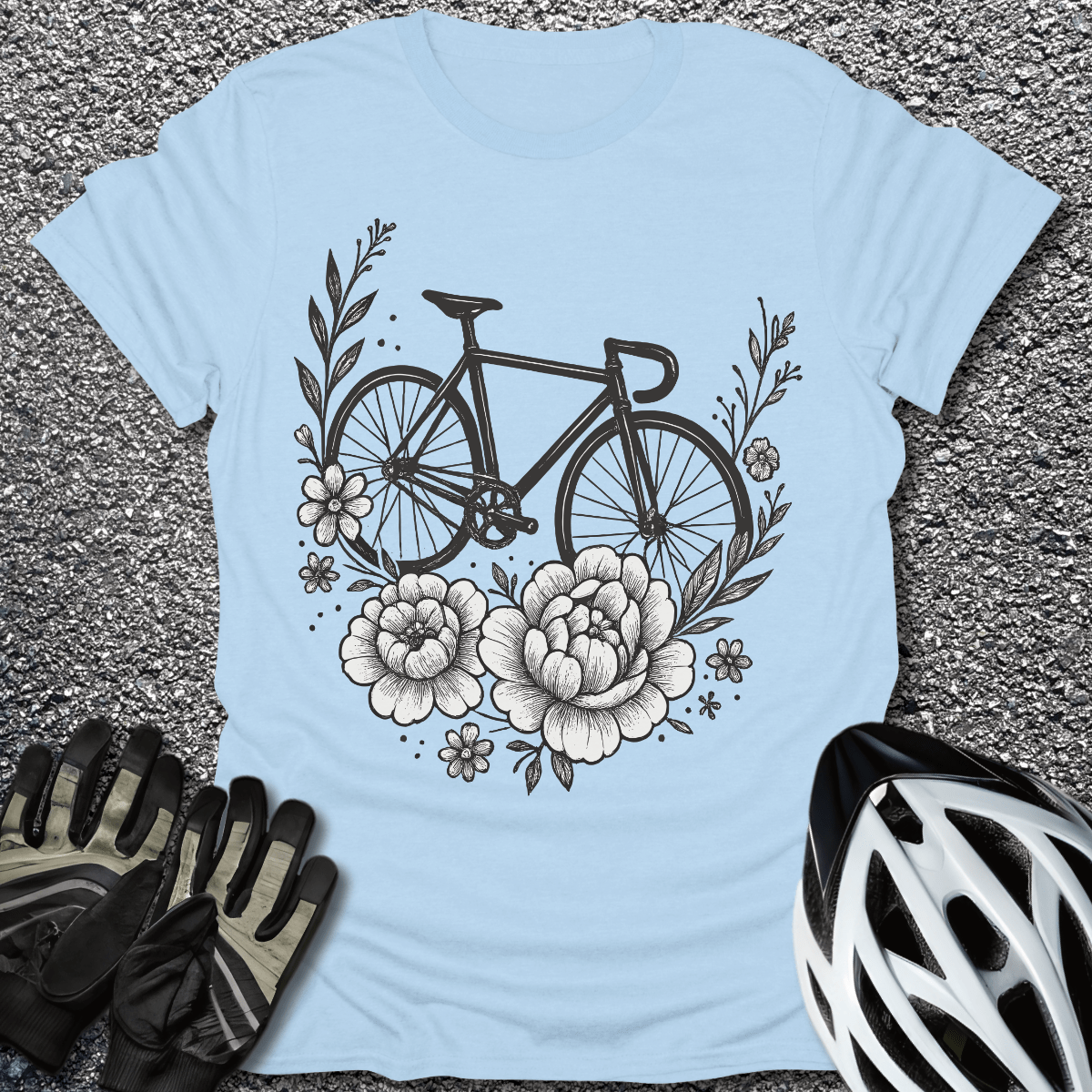 Flower Ride T-Shirt in Light Blue / S from CycleTees