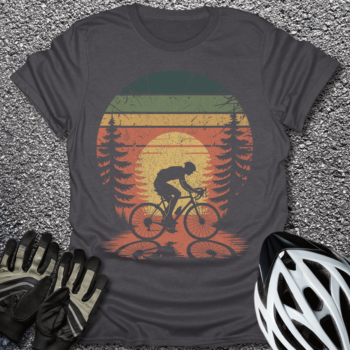 Forest Sunset T-Shirt in Dark Heather / S from CycleTees