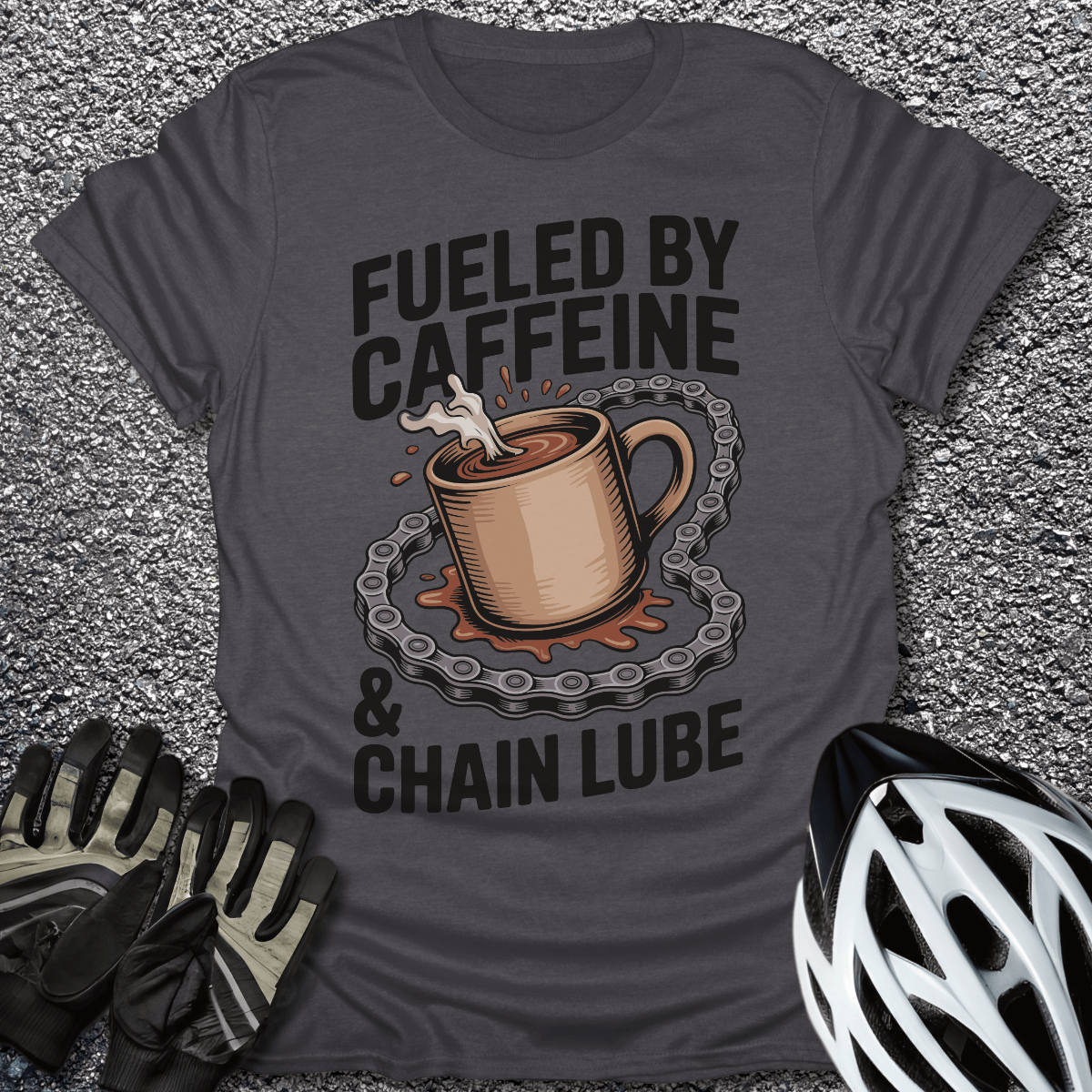 Fueled by Caffeine T-Shirt in Dark Heather / S from CycleTees