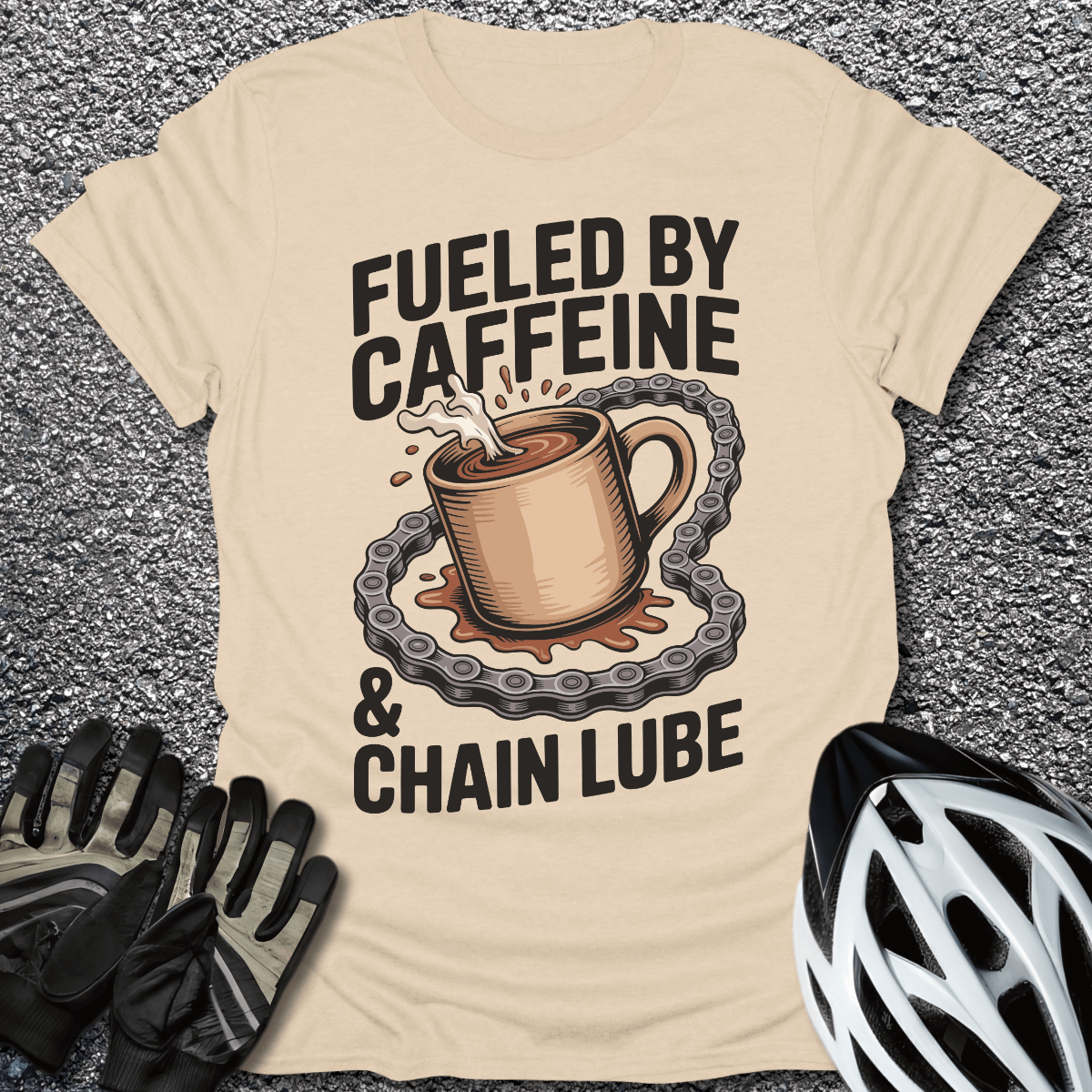 Fueled by Caffeine T-Shirt in Sand / S from CycleTees