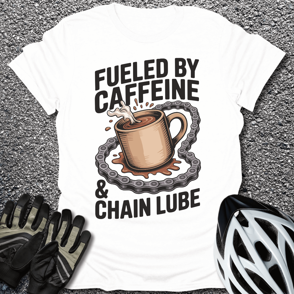 Fueled by Caffeine T-Shirt in White / S from CycleTees