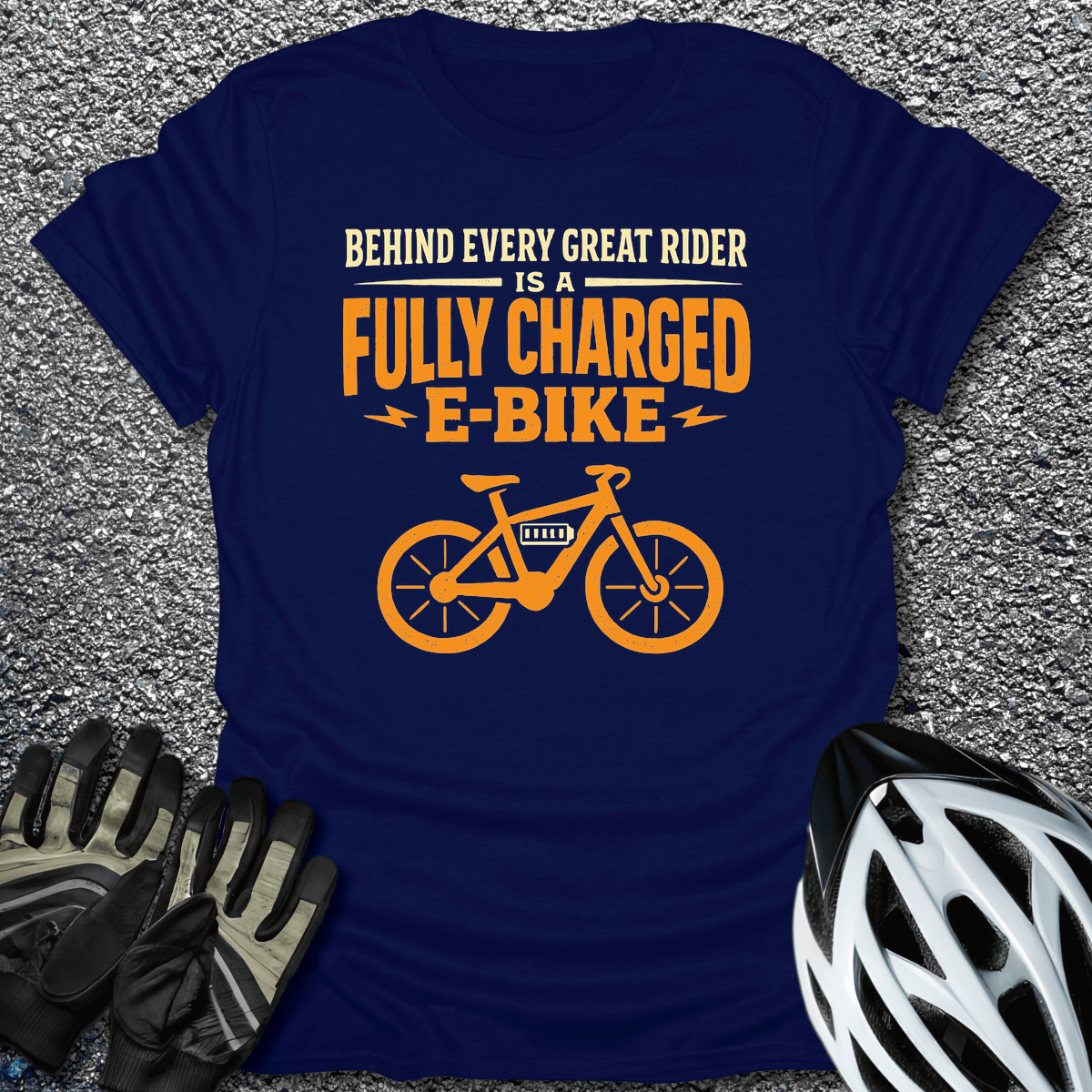 Fully Charged E-Bike T-Shirt in Navy / S from CycleTees