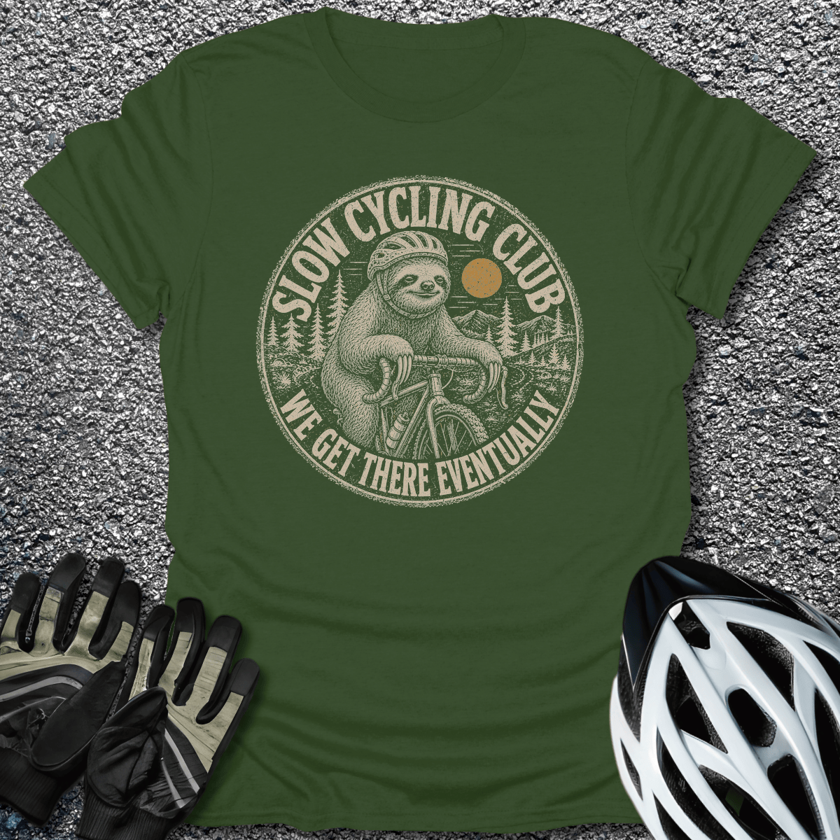 Get There Eventually T-Shirt in Military Green / S from CycleTees
