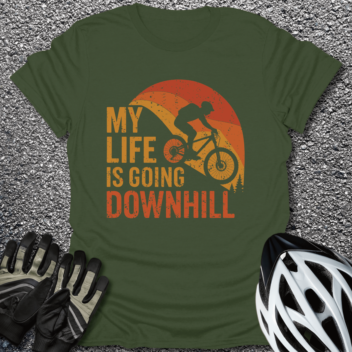Going Downhill T-Shirt in Military Green / S from CycleTees