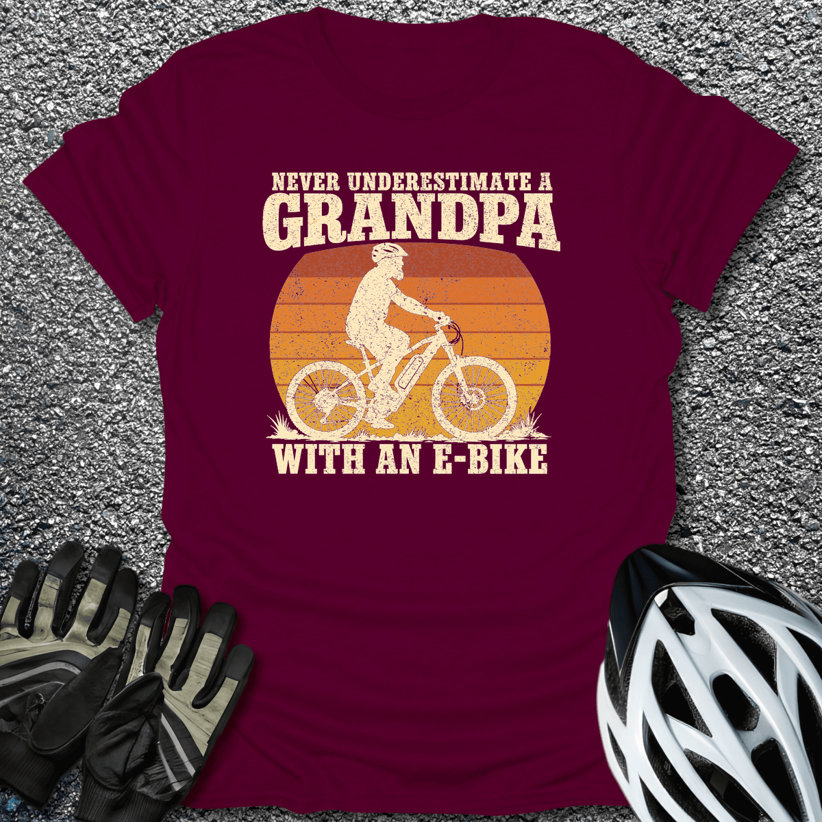 Grandpa E-Bike T-Shirt in Maroon / S from CycleTees