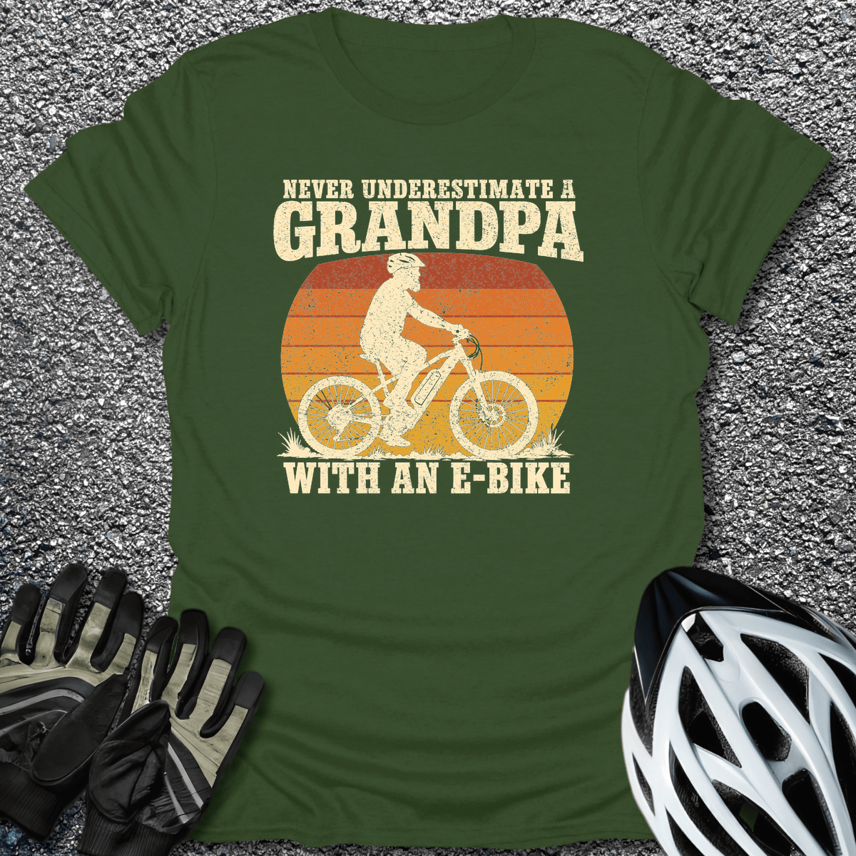 Grandpa E-Bike T-Shirt in Military Green / S from CycleTees