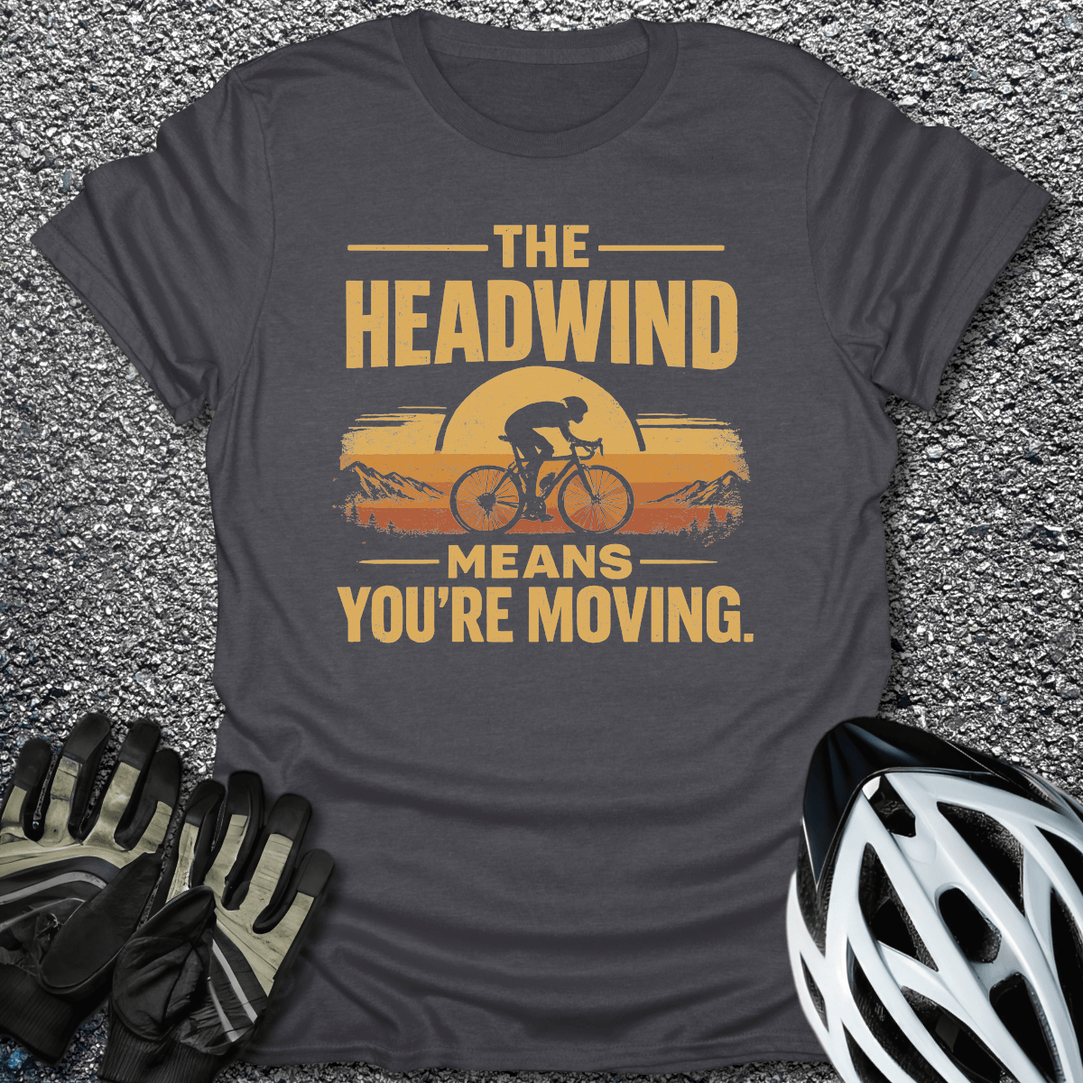 Headwind Means Moving T-Shirt in Dark Heather / S from CycleTees