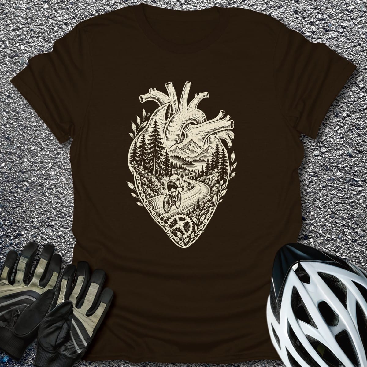 Heart On Trail T-Shirt in Dark Chocolate / S from CycleTees