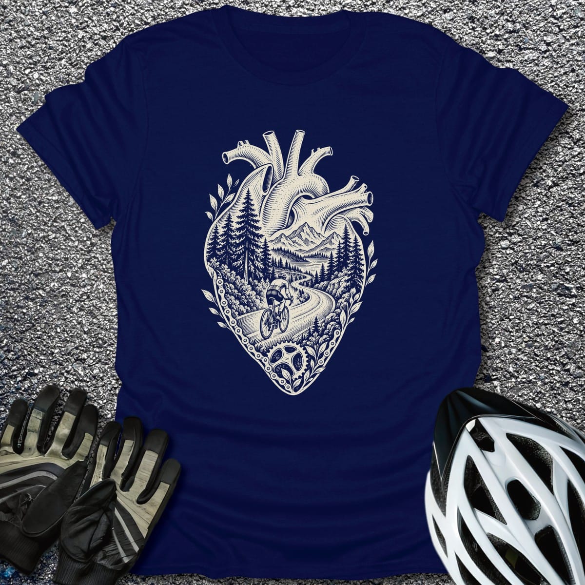 Heart On Trail T-Shirt in Navy / S from CycleTees