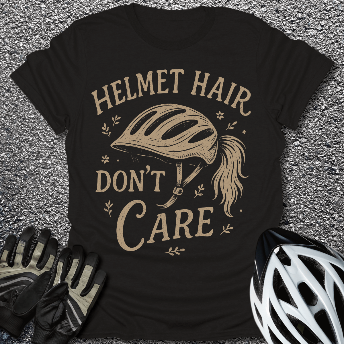 Helmet Hair T-Shirt in Black / S from CycleTees