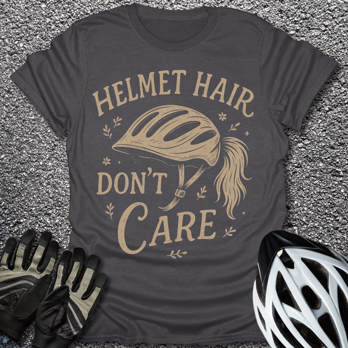 Helmet Hair T-Shirt in Dark Heather / S from CycleTees