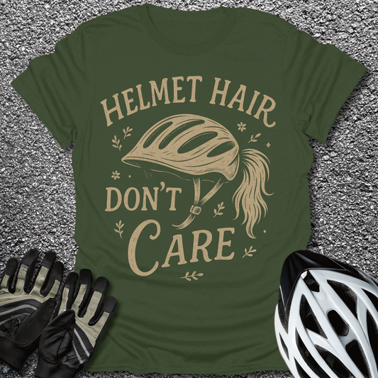 Helmet Hair T-Shirt in Military Green / S from CycleTees