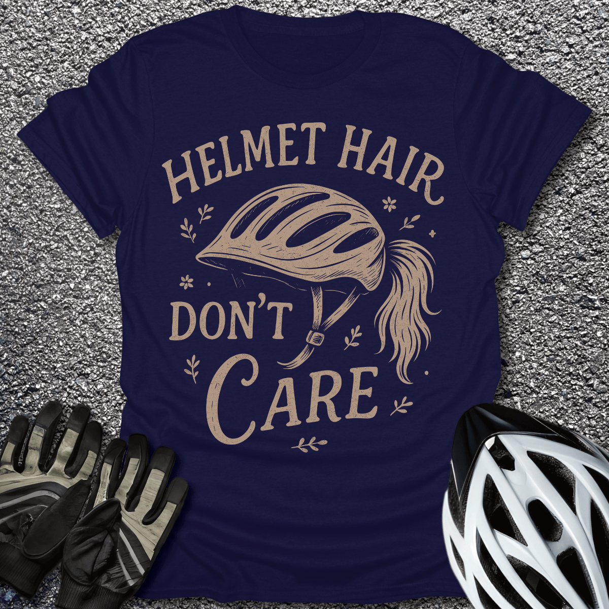 Helmet Hair T-Shirt in Navy / S from CycleTees
