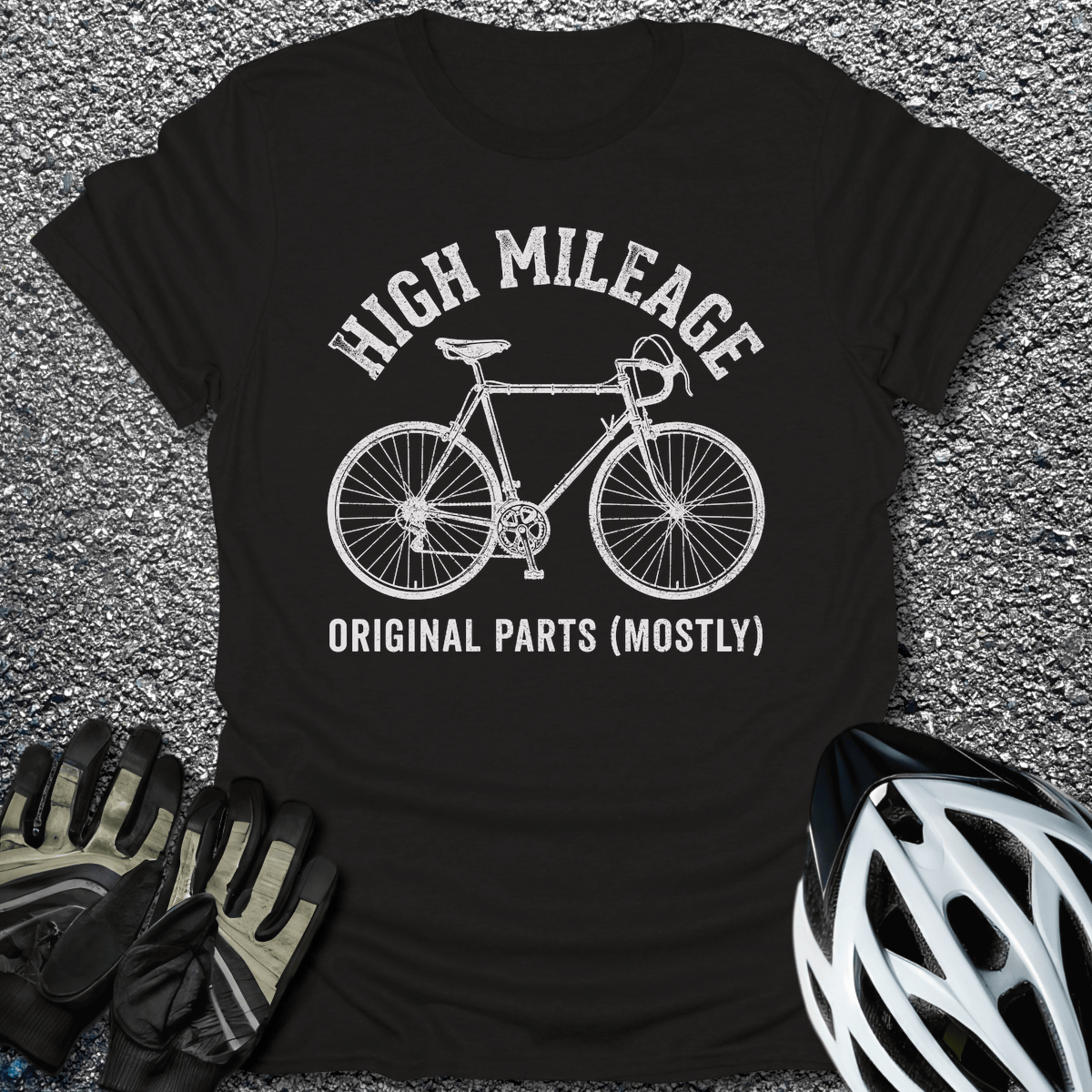 High Mileage T-Shirt in Black / S from CycleTees