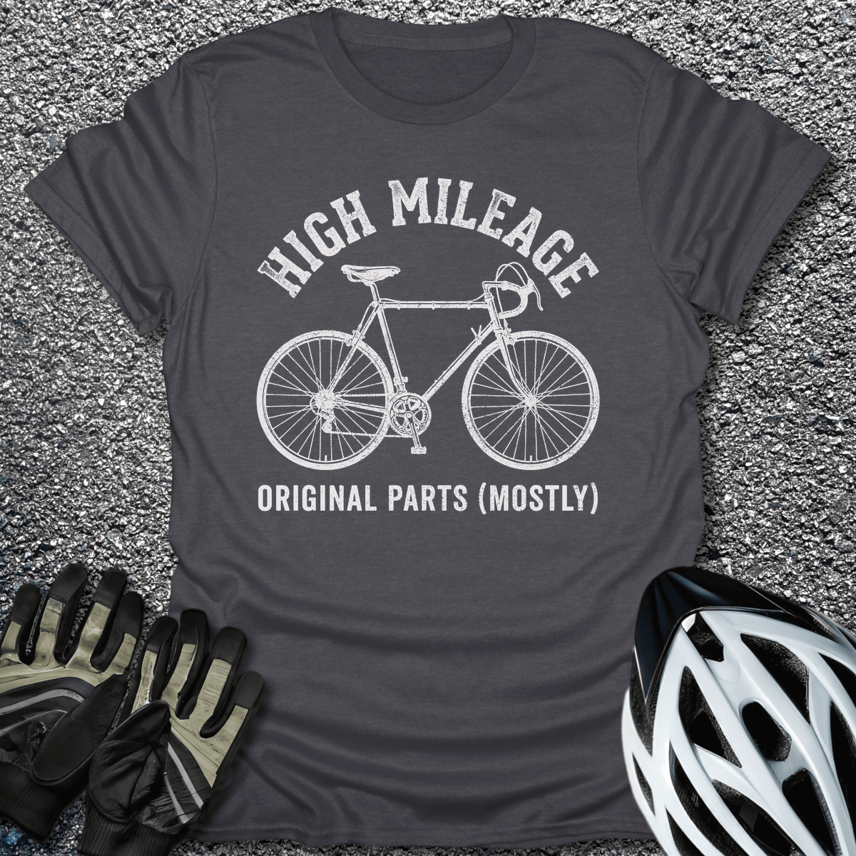 High Mileage T-Shirt in Dark Heather / S from CycleTees