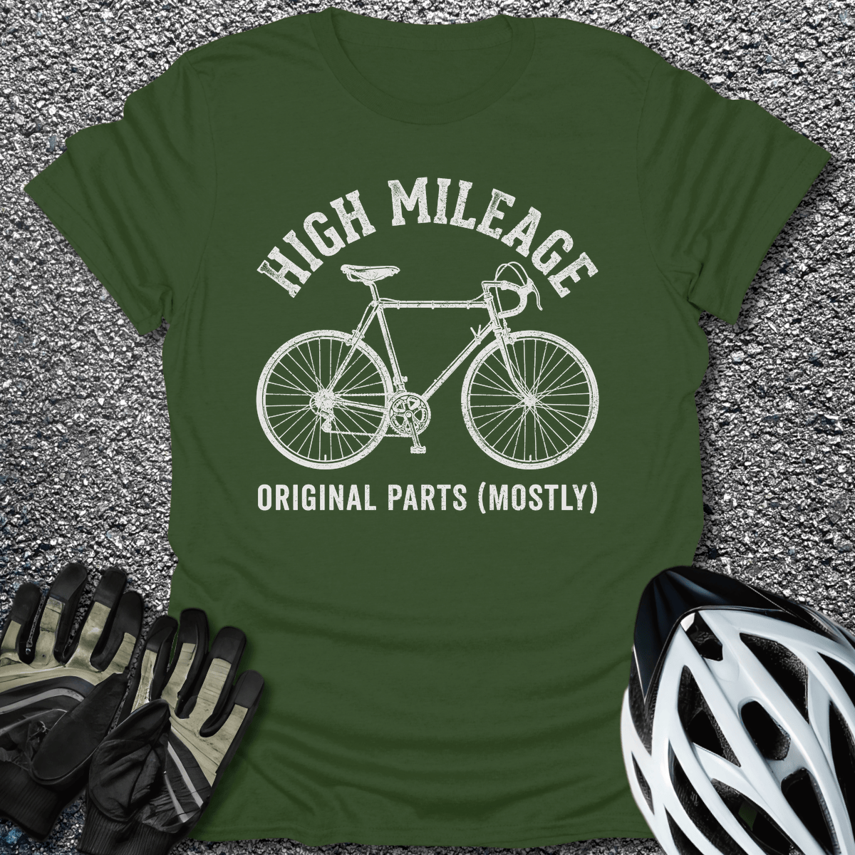 High Mileage T-Shirt in Military Green / S from CycleTees
