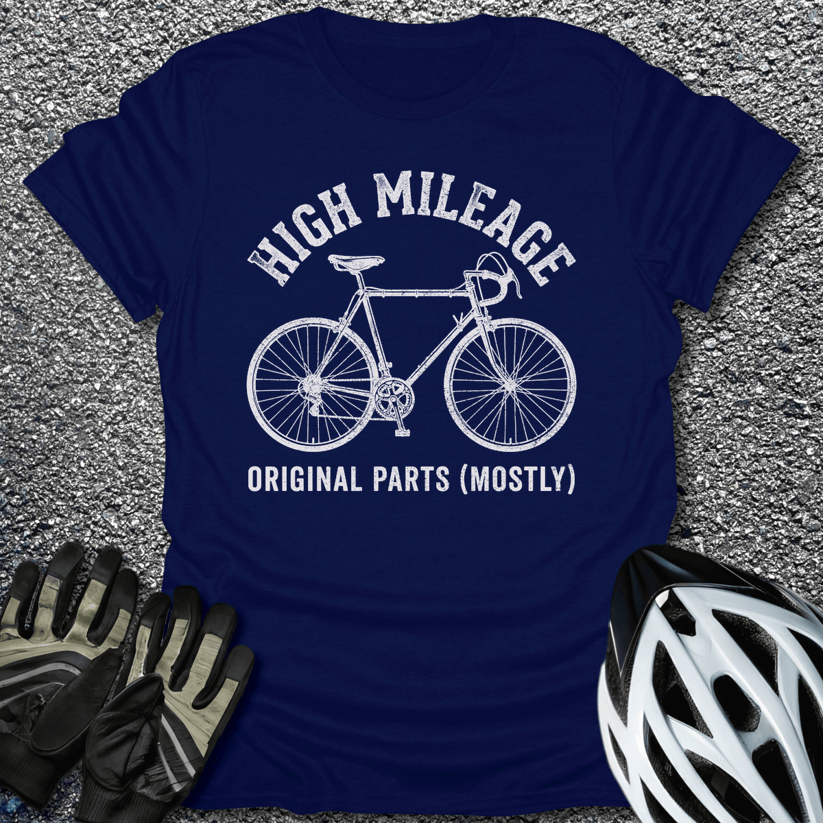 High Mileage T-Shirt in Navy / S from CycleTees