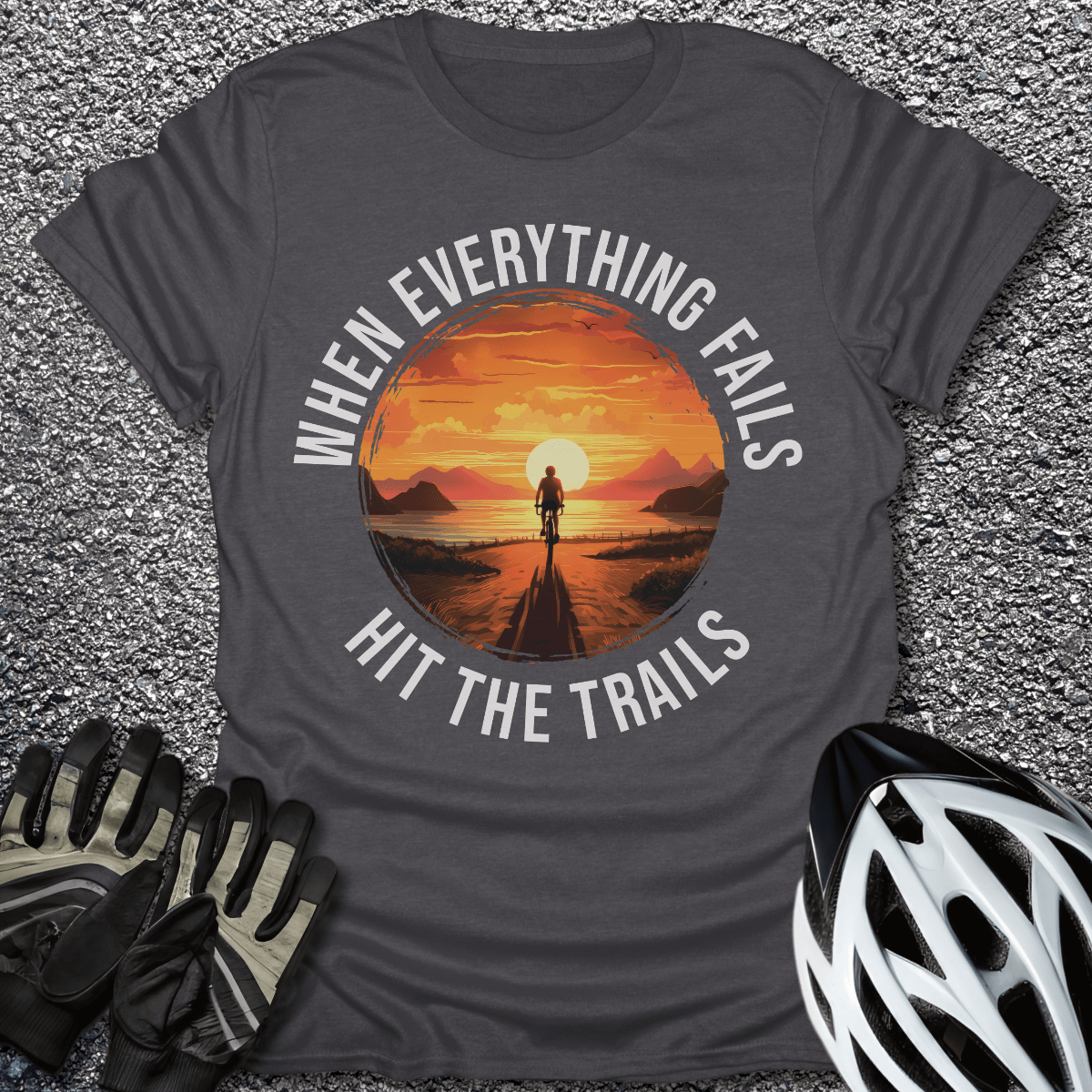 Hit The Trails T-Shirt in Dark Heather / S from CycleTees