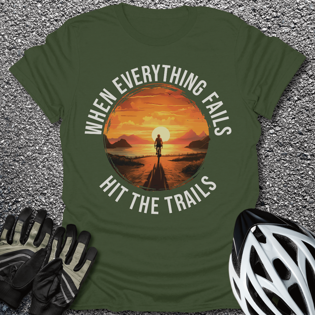 Hit The Trails T-Shirt in Military Green / S from CycleTees