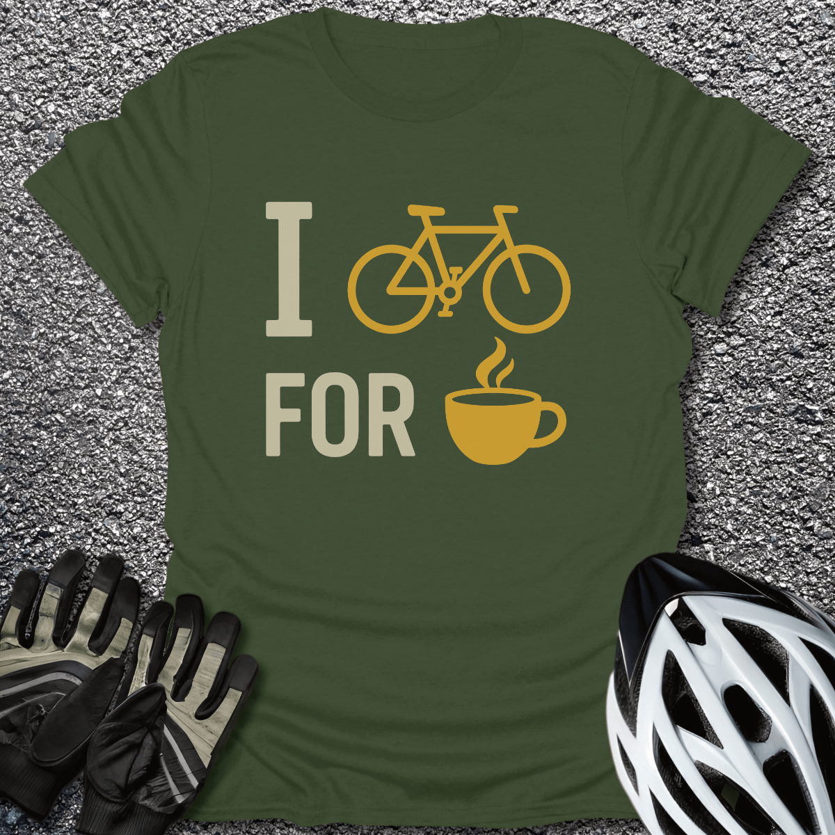 I Bike for Coffee T-Shirt in Military Green / S from CycleTees
