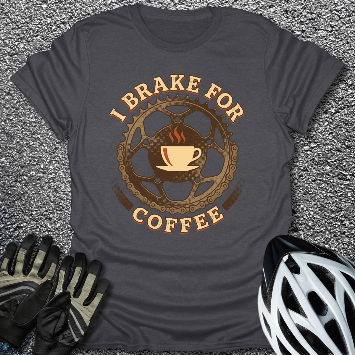 I Brake for Coffee T-Shirt in Dark Heather / S from CycleTees