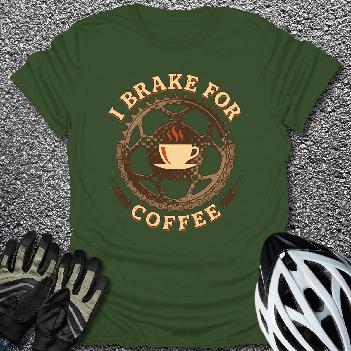 I Brake for Coffee T-Shirt in Military Green / S from CycleTees