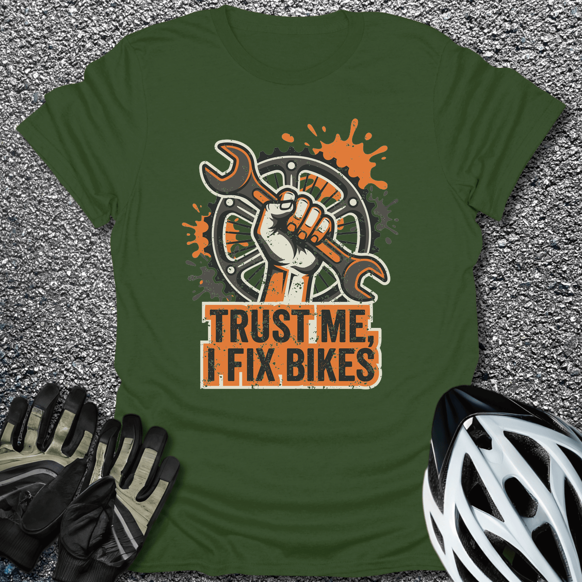 I Fix Bikes T-Shirt in Military Green / S from CycleTees