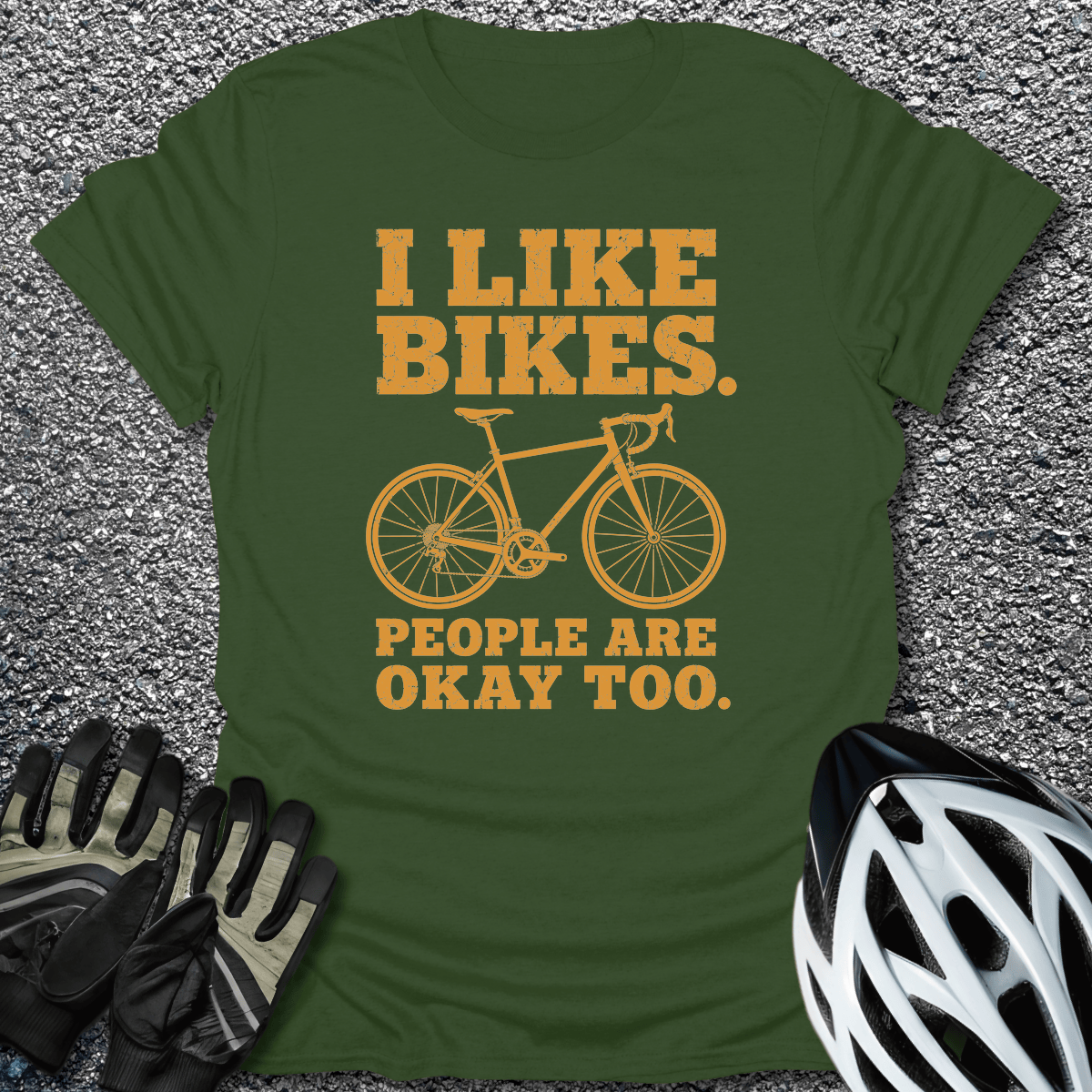 I Like Bikes T-Shirt in Military Green / S from CycleTees