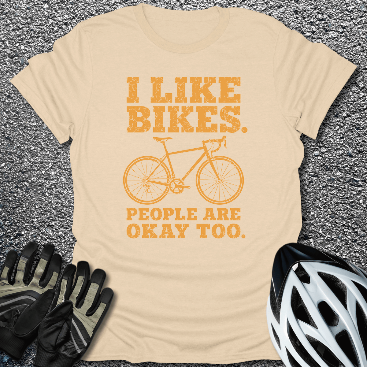 I Like Bikes T-Shirt in Sand / S from CycleTees
