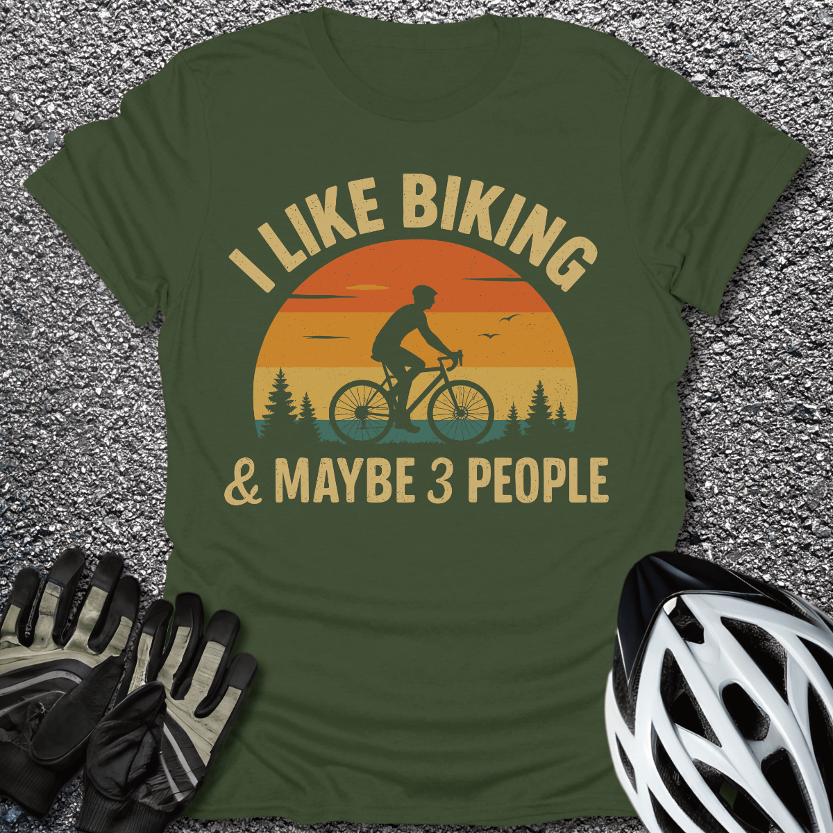 I Like Biking T-Shirt in Military Green / S from CycleTees