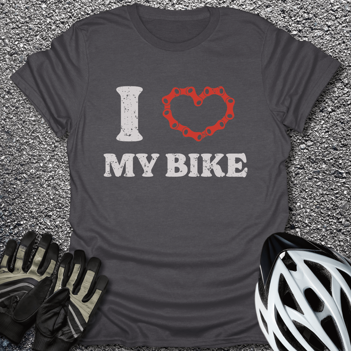 I Love My Bike T-Shirt in Dark Heather / S from CycleTees