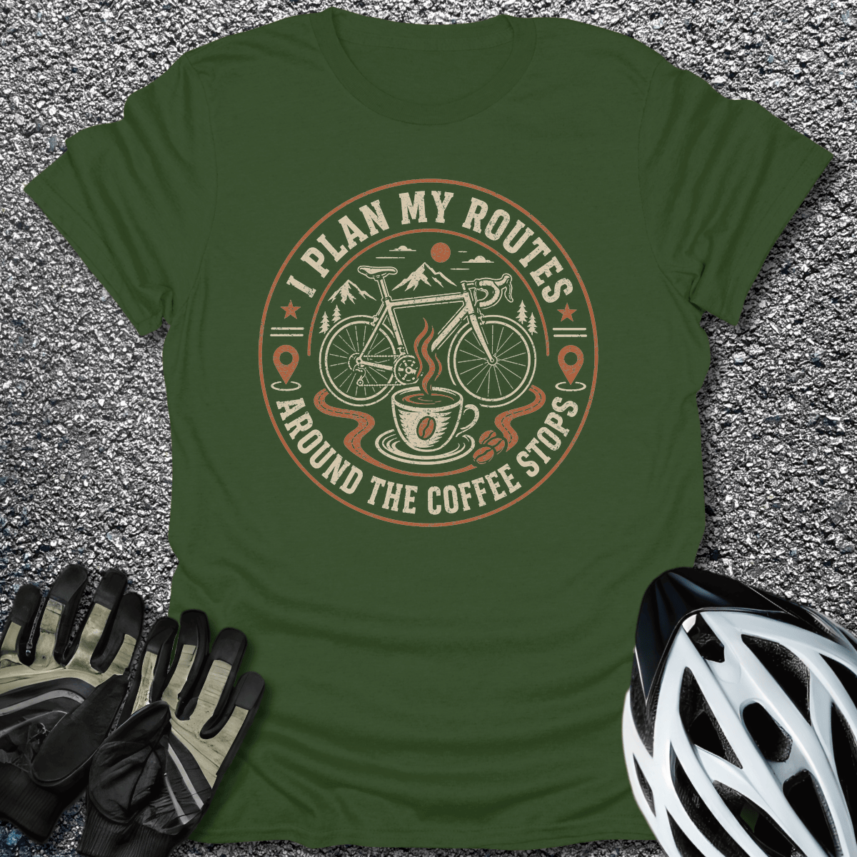 I Plan My Routes T-Shirt in Military Green / S from CycleTees