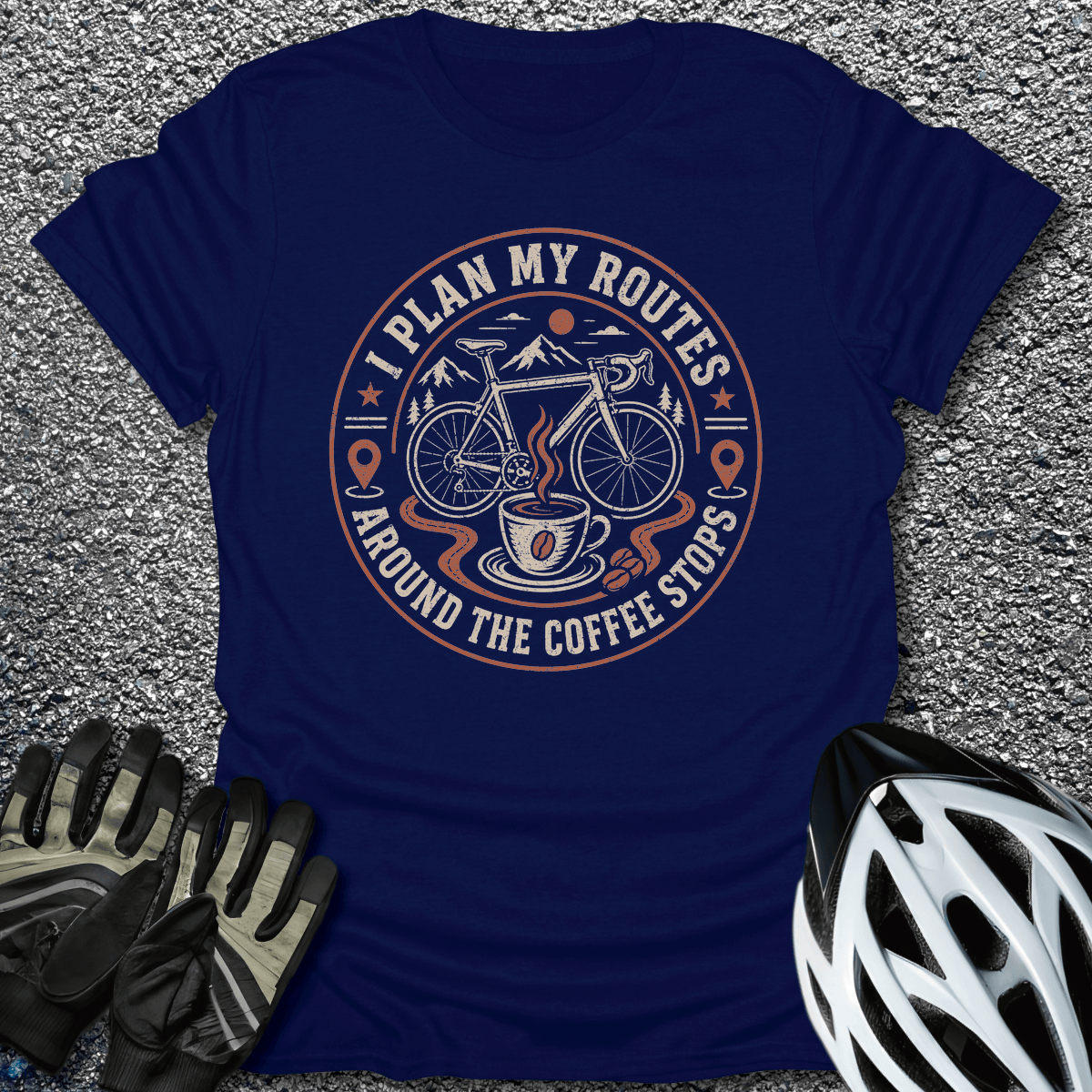 I Plan My Routes T-Shirt in Navy / S from CycleTees