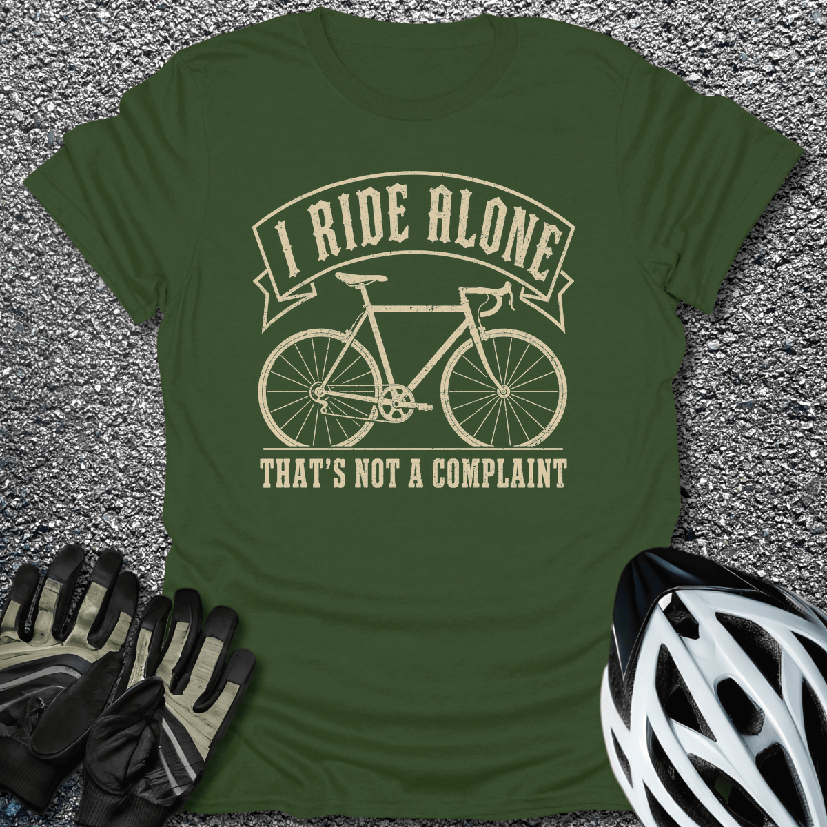 I Ride Alone T-Shirt in Military Green / S from CycleTees