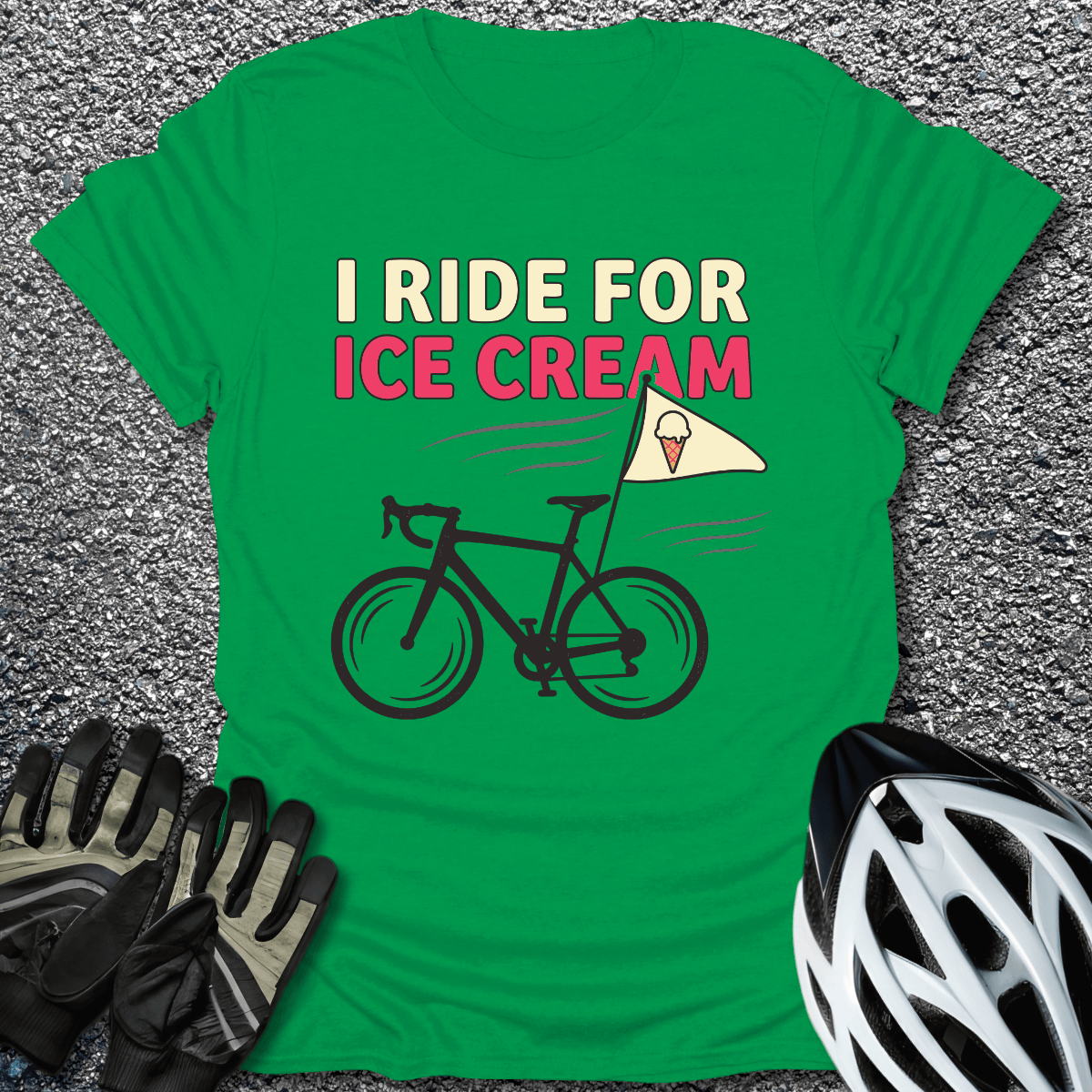 I Ride for Ice Cream T-Shirt in Irish Green / S from CycleTees