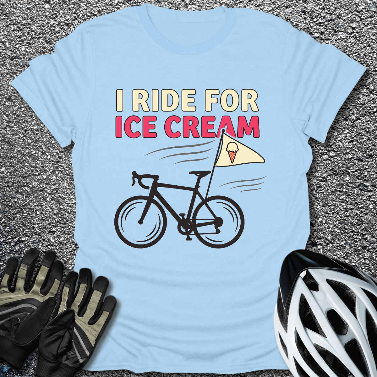 I Ride for Ice Cream T-Shirt in Light Blue / S from CycleTees