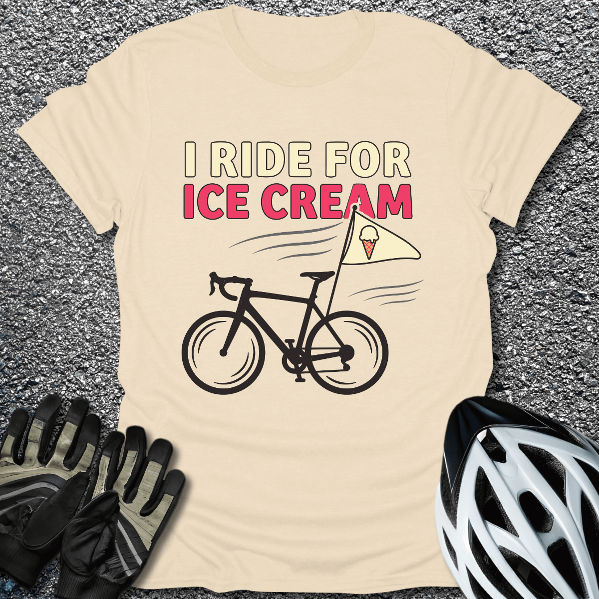 I Ride for Ice Cream T-Shirt in Natural / S from CycleTees
