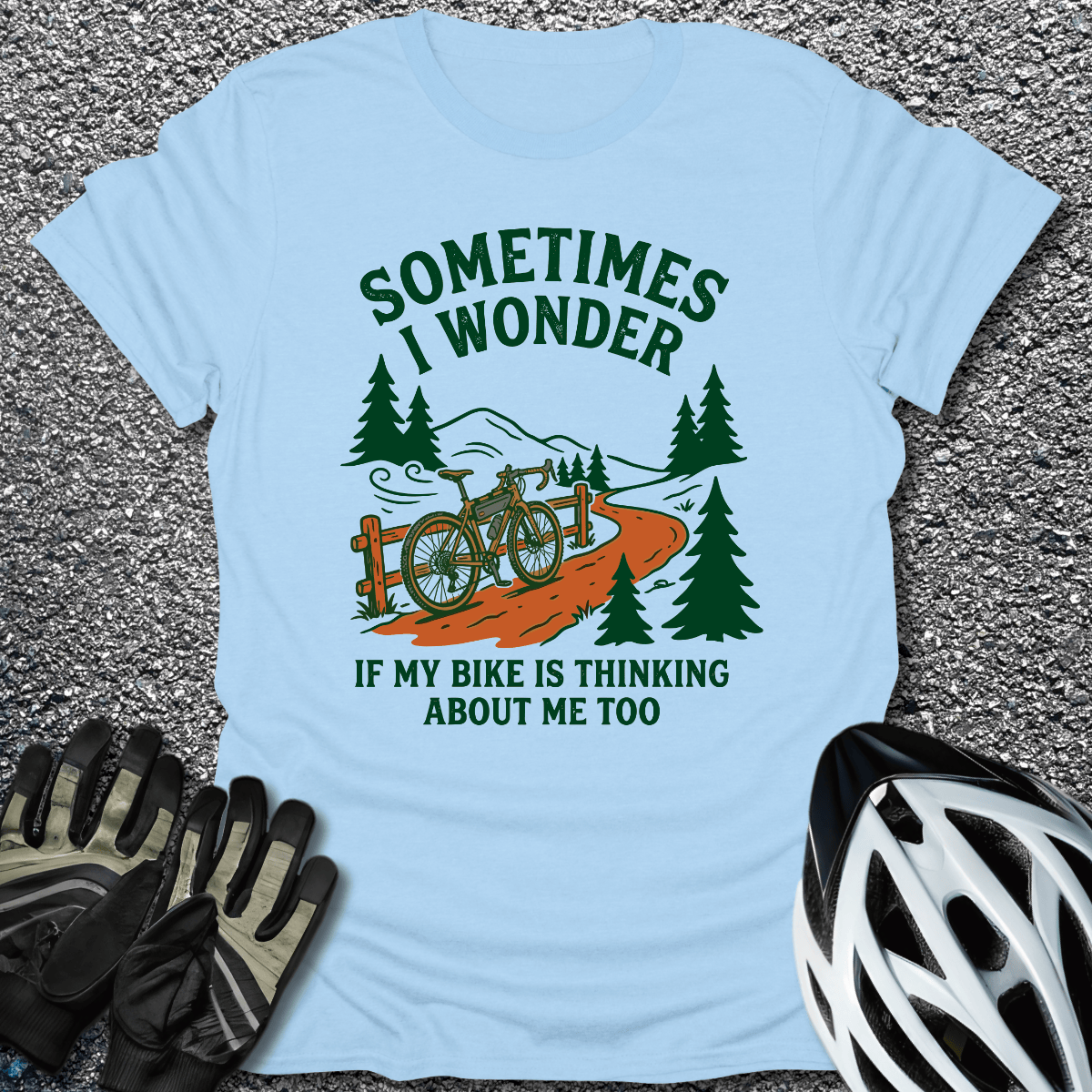 I Wonder if My Bike T-Shirt in Light Blue / S from CycleTees