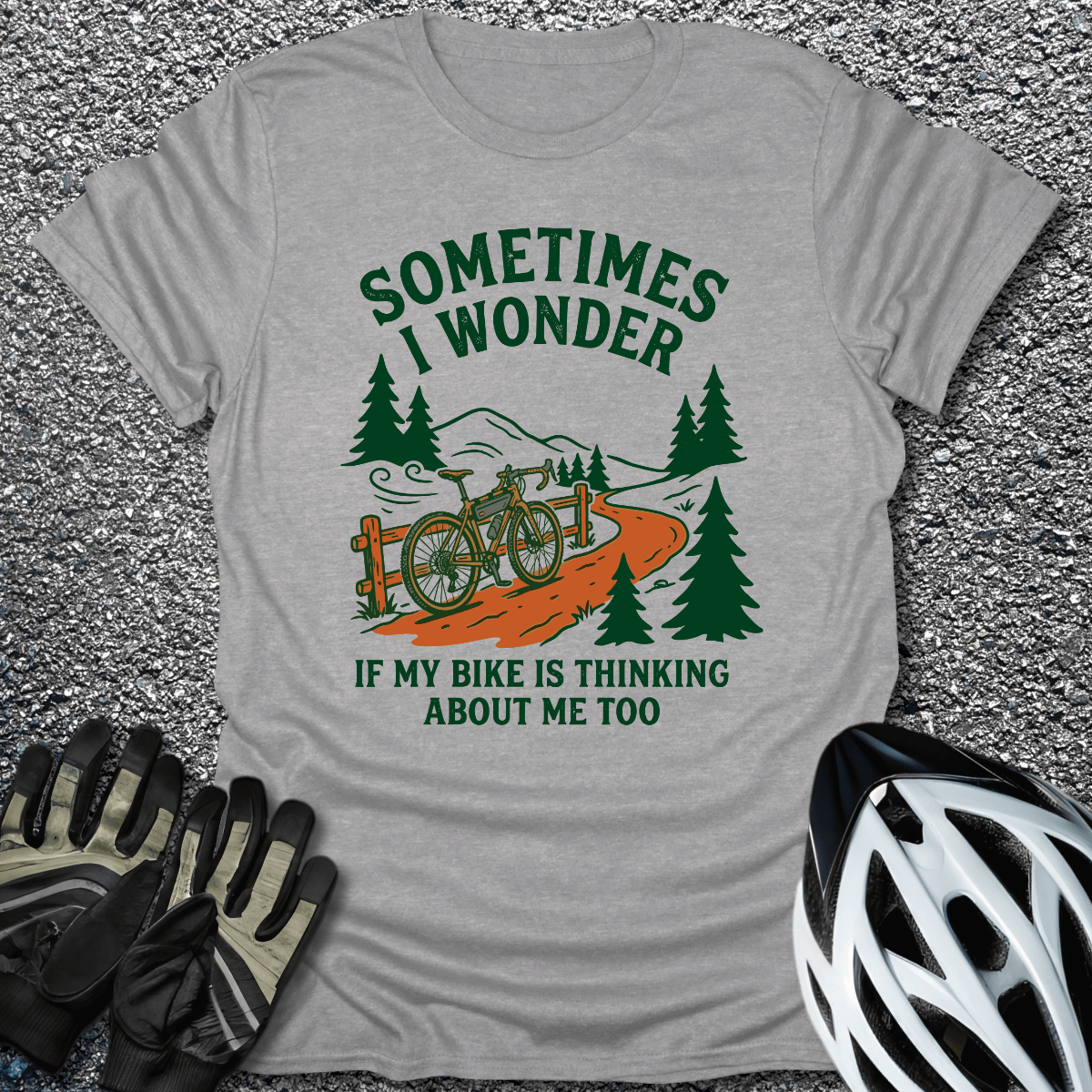 I Wonder if My Bike T-Shirt in Sport Grey / S from CycleTees