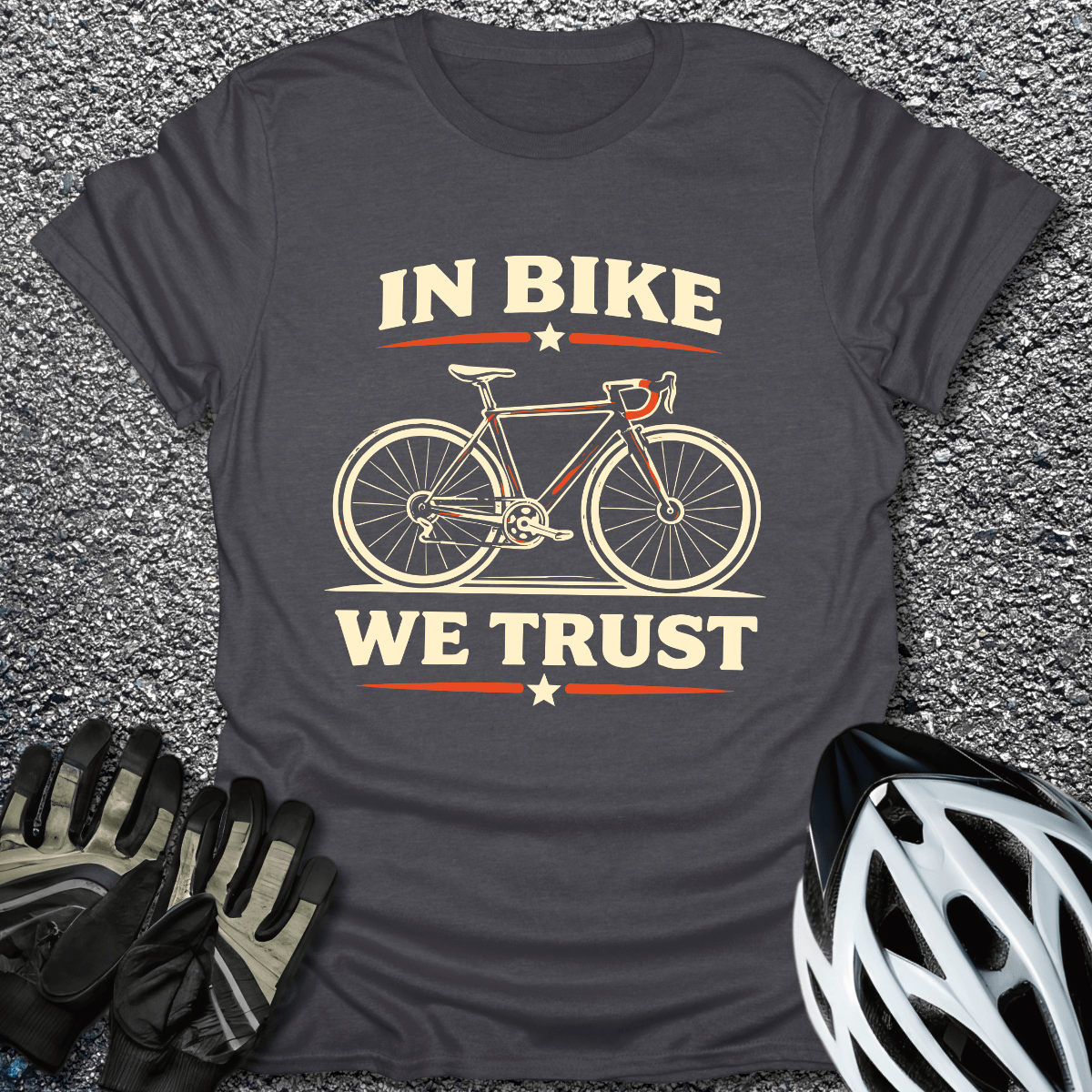In Bike We Trust T-Shirt in Dark Heather / S from CycleTees