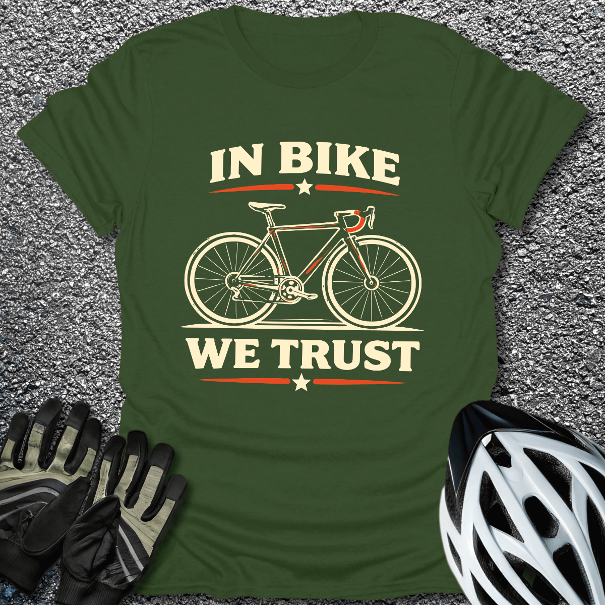 In Bike We Trust T-Shirt in Military Green / S from CycleTees