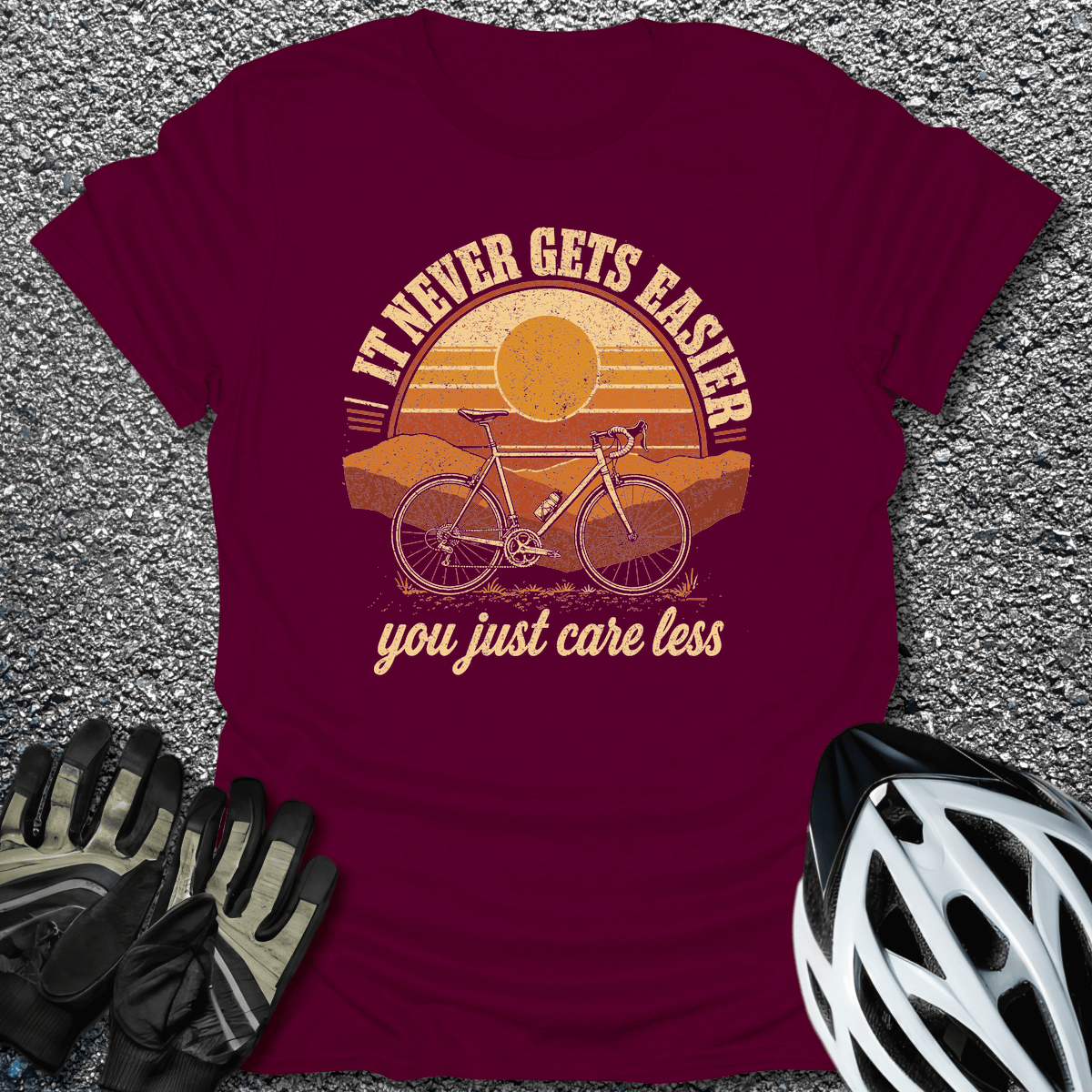 Just Care Less T-Shirt in Maroon / S from CycleTees